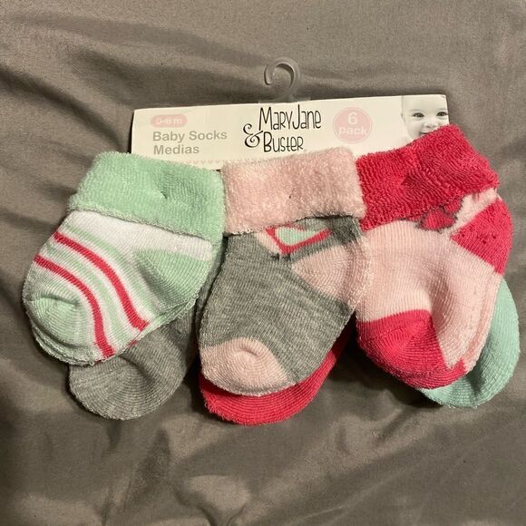 *NWT* Mary Jane & Buster Baby Girl Socks 6 Pack 0-6Month - Picture 1 of 2